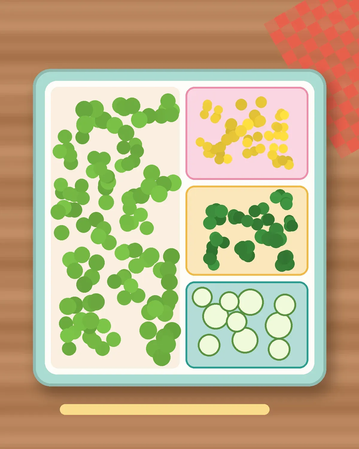 Illustration of Buttered Peas & Corn in a colourful bento box