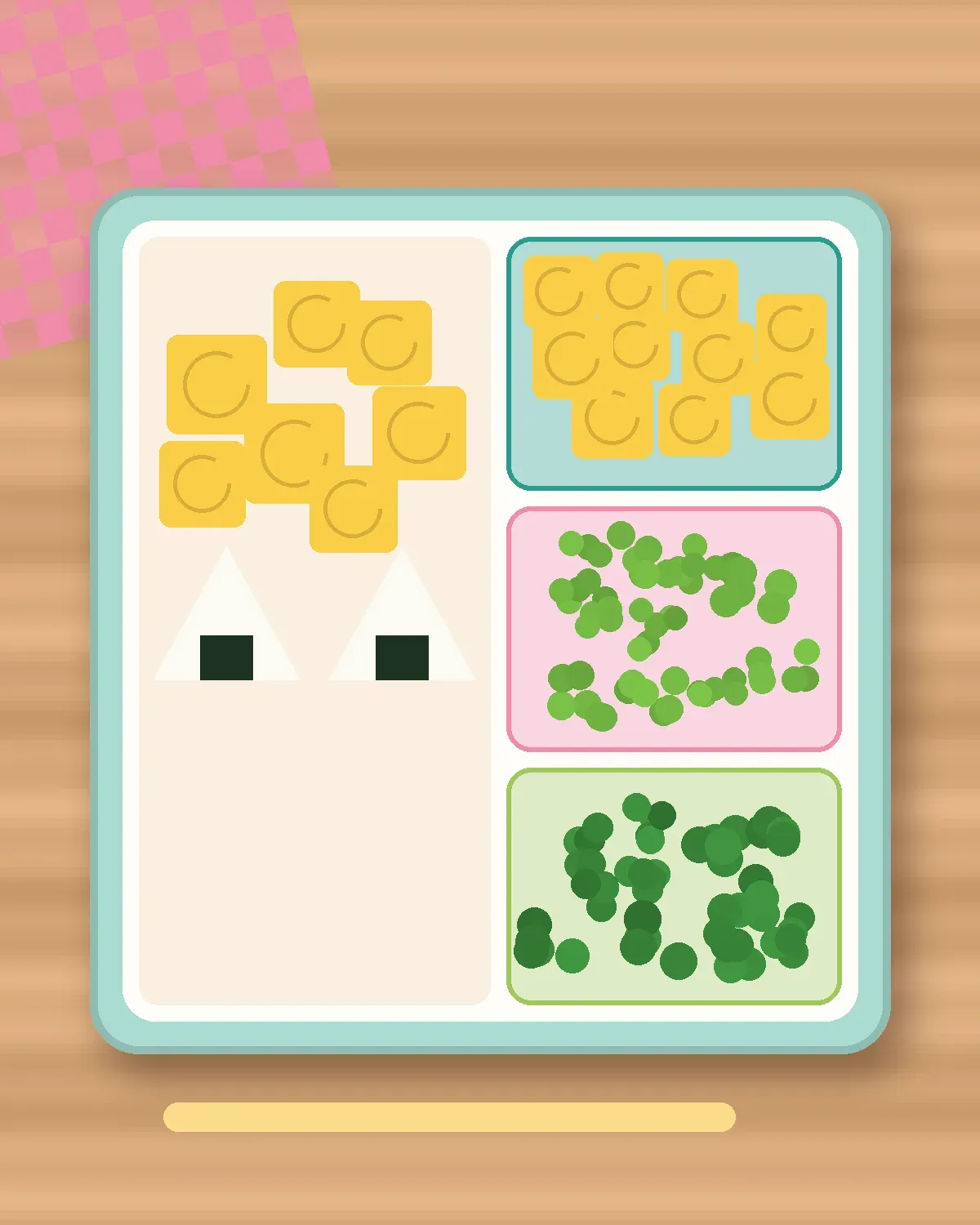 Illustration of Egg Fried Rice Balls in a colourful bento box