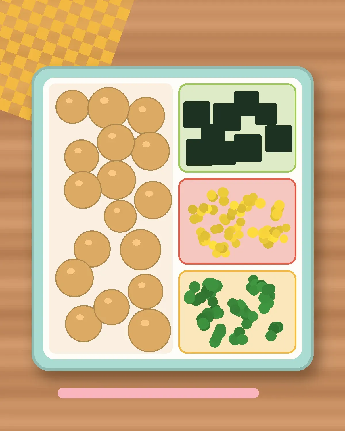 Illustration of Mini Seaweed Rice Crackers in a colourful bento box