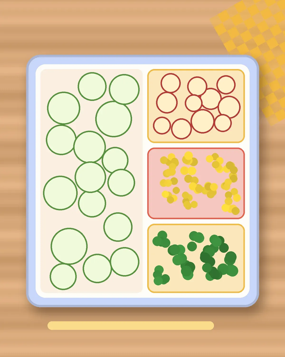 Illustration of Oi Muchim (No-Chilli Cucumber) in a colourful bento box
