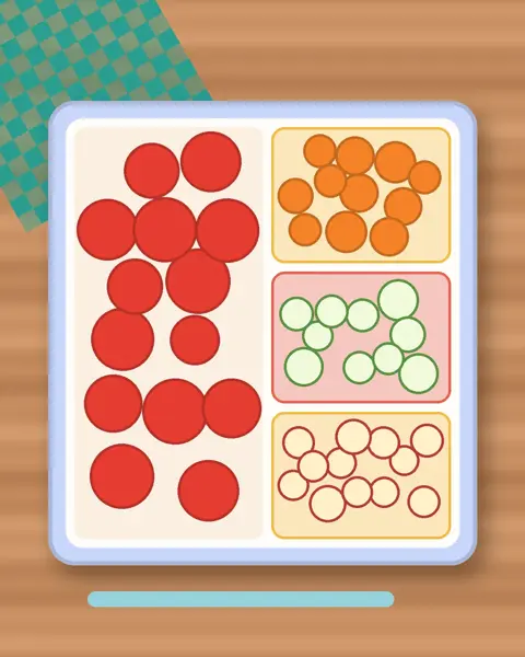 Illustration of Cherry Tomato Halves in a colourful bento box