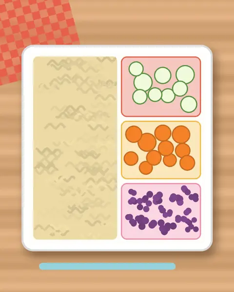 Illustration of Cold Sesame Noodles in a colourful bento box