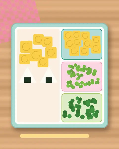 Illustration of Egg Fried Rice Balls in a colourful bento box