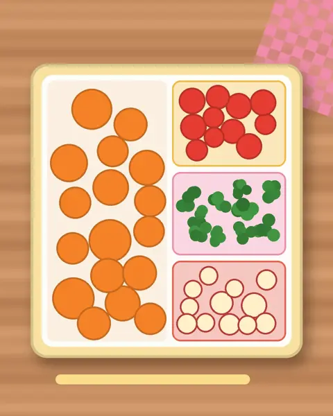 Illustration of Kinpira Carrot in a colourful bento box