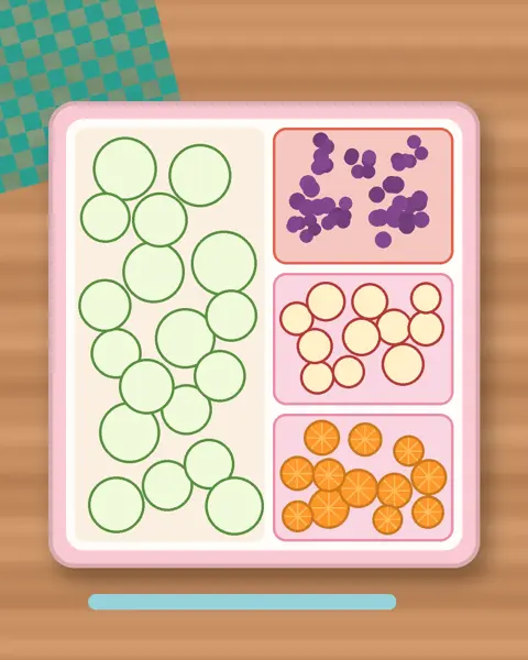 Illustration of Quick Cucumber Asazuke in a colourful bento box