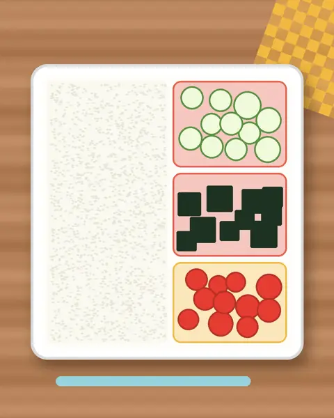 Illustration of Sushi Cucumber Rolls in a colourful bento box